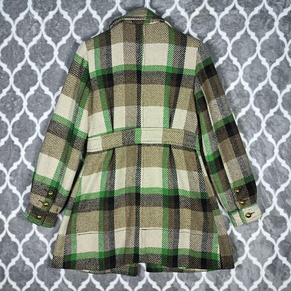 Me Jane Peacoat Jacket Womens Medium Belted Double Breasted Wool Blend Plaid - Picture 3 of 12